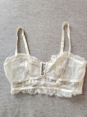 Free People Cream Lace Longline Bralette